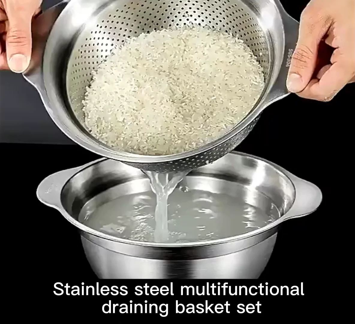 304 Stainless Steel Multifunctional Kitchen Draining Basket Set Rice ...