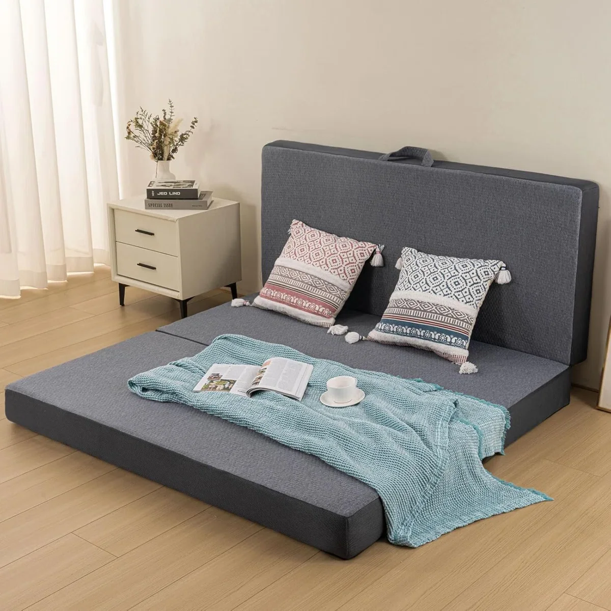 Zipper Design Washable Removable Grey Tri-fold Memory Foam Mattress Cover with Handle factory