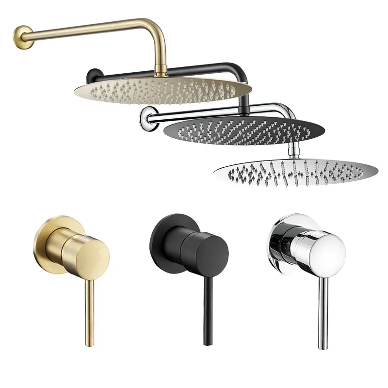 Two Function Gold Brush Chrome Black Color Bathroom Shower Hot and Cold Shower Mixer in Wall Mounted Rain Concealed Shower Set