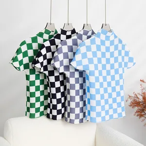 Miyake Pleated Top Half-High Collar Short-Sleeved Pleated T-Shirt New Checkerboard Lattice Pattern High Quality Shirt