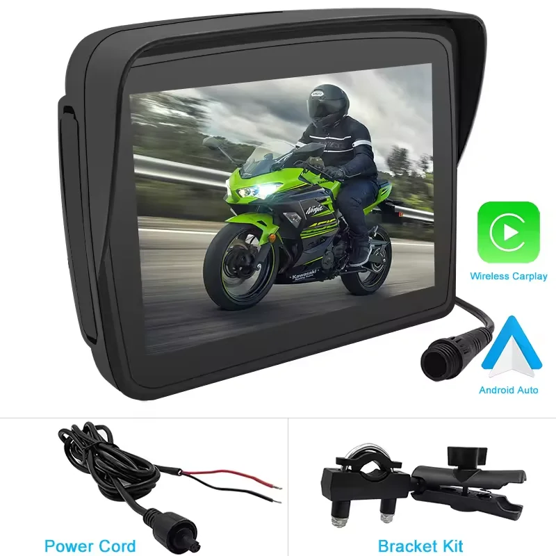 Motorcycle Global Navigation System 5-inch Smart Screen Supports Wireless Carplay Android AUTO Video Playback IP67 Waterproof