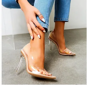 QuiteS Latest Summer Women Plus-Size Sexy Transparent Peep-toe Waterproof Crystal Elegant Slip-On High Heels Height Increasing