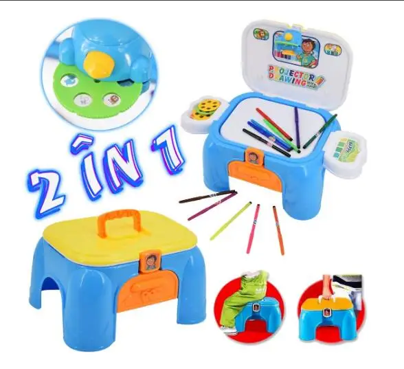 Набор для рисования рисунков и проекторов-удобный 2 в 1 переносной кейс и стул с изображением дисков и цветных ручек