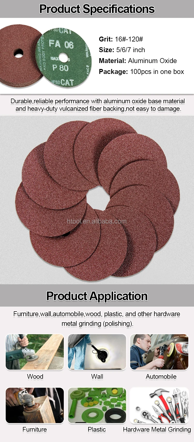 Industrial Aluminum Oxide Round Abrasive Fiber Sanding Discs With