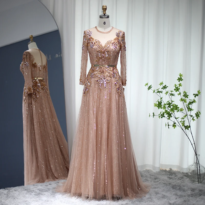 rose gold muslimah dress Serene Hill Muslim Pink Luxury Evening Gowns 2025 Flowers Crytsal Long Pink / 16 main image 0