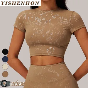 YISHENHON 2026 New Design Quick Drying Casual Tight Short Sleeve Yoga Wear Women High Intensity Running Sports Fitness T-shirt
