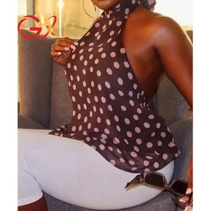 GX11941 Fashion 2026 Women's Clothing Boutique Sleeveless Halter Neck Printed Tops Sexy Chiffon Women Backless Blouse