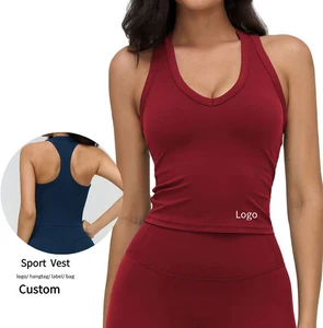 Brushed Breathable V Neck Slim Fit Open Back Sports Bra With Front Logo for Women Running Gym Yoga Fitness Training