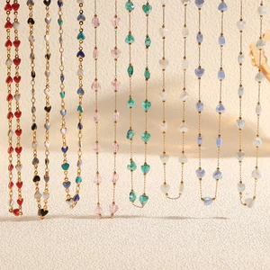 2026 New Style Oil Drop Heart Necklace Heart-shaped Glass Crystal Beaded Necklace Stainless Steel Fine Necklace for Women