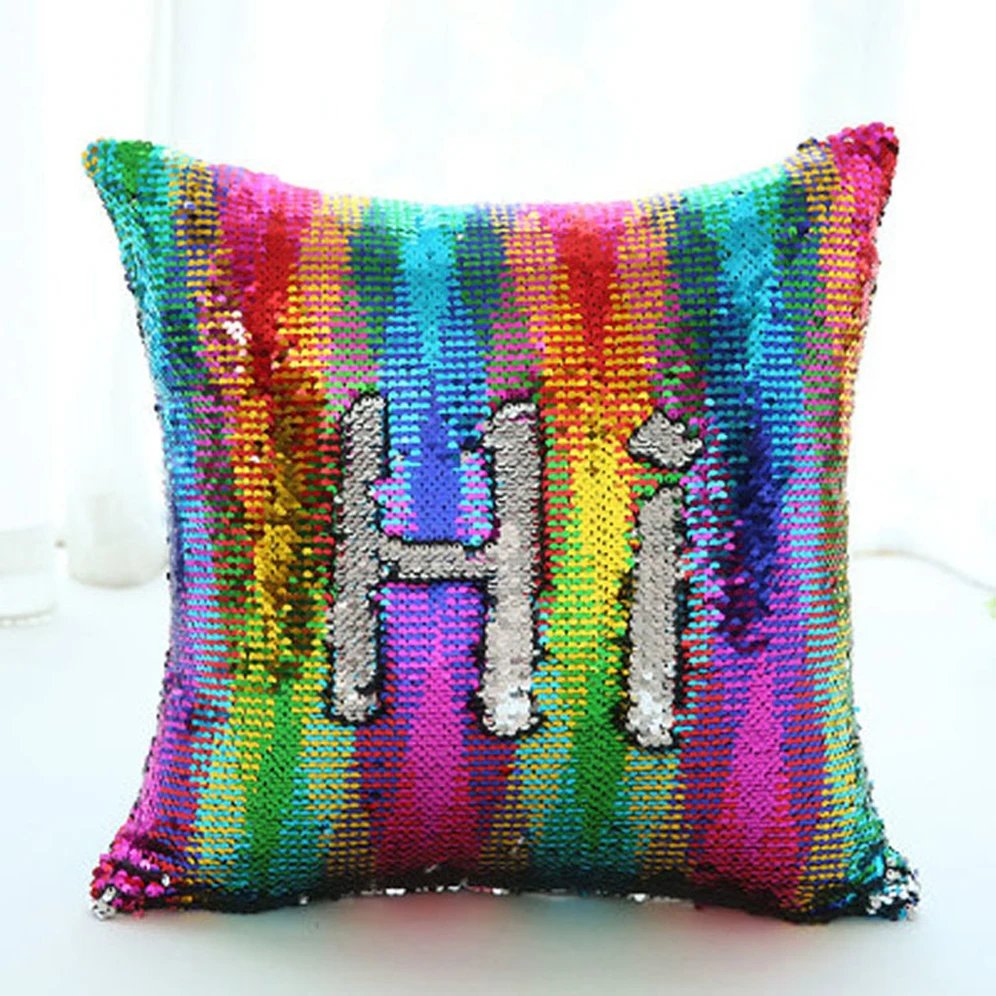 rainbow sequin pillow