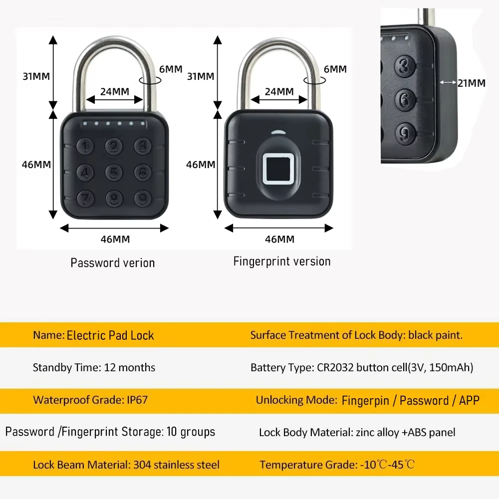 Good Price Smart Life APP Remote Control Tuya Smart BLE Fingerprint Padlock PST-SY12
