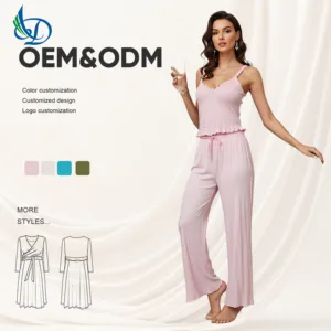 Women's 2-Piece Camisole Long Pant Pajamas Elegant Elastic Waist Sleepwear Breathable Feature for Summer Autumn Spring