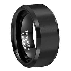 Coolstyle Jewelry 10mm Beveled Edges Matte Finish Black Tungsten Carbide Ring for Men Women Fashion Engagement Wedding Band
