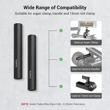 For SmallRig 15mm Carbon Fiber Rod 4 Inches Long Pack of 2-1871 Non-Threaded Support System for Camera Accessories detail image