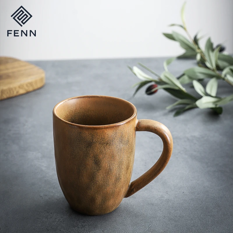 FENN Household Nordic Matte Reactive Color Glazed Ceramic Coffee Tea Cup Porcelain Mug Retro Pottery Gift Mug