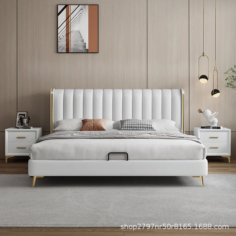 Simple Leather Modern Solid Wood Bed Big Beds Soft Bed - Buy Solid 