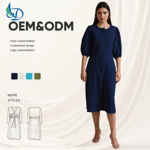 2026 New Women's Casual Cowboy Long Bubble Sleeve Dress Suitable for Daily Button Decoration in Spring and Autumn