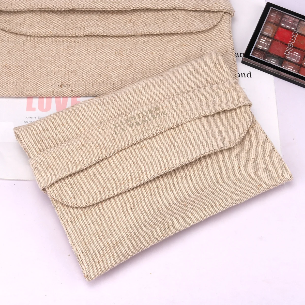2023 New Design Thick Canvas Envelope Dust Bag for Gift Tableware Packing Custom Logo Printed Natural Cotton Flap Pouch