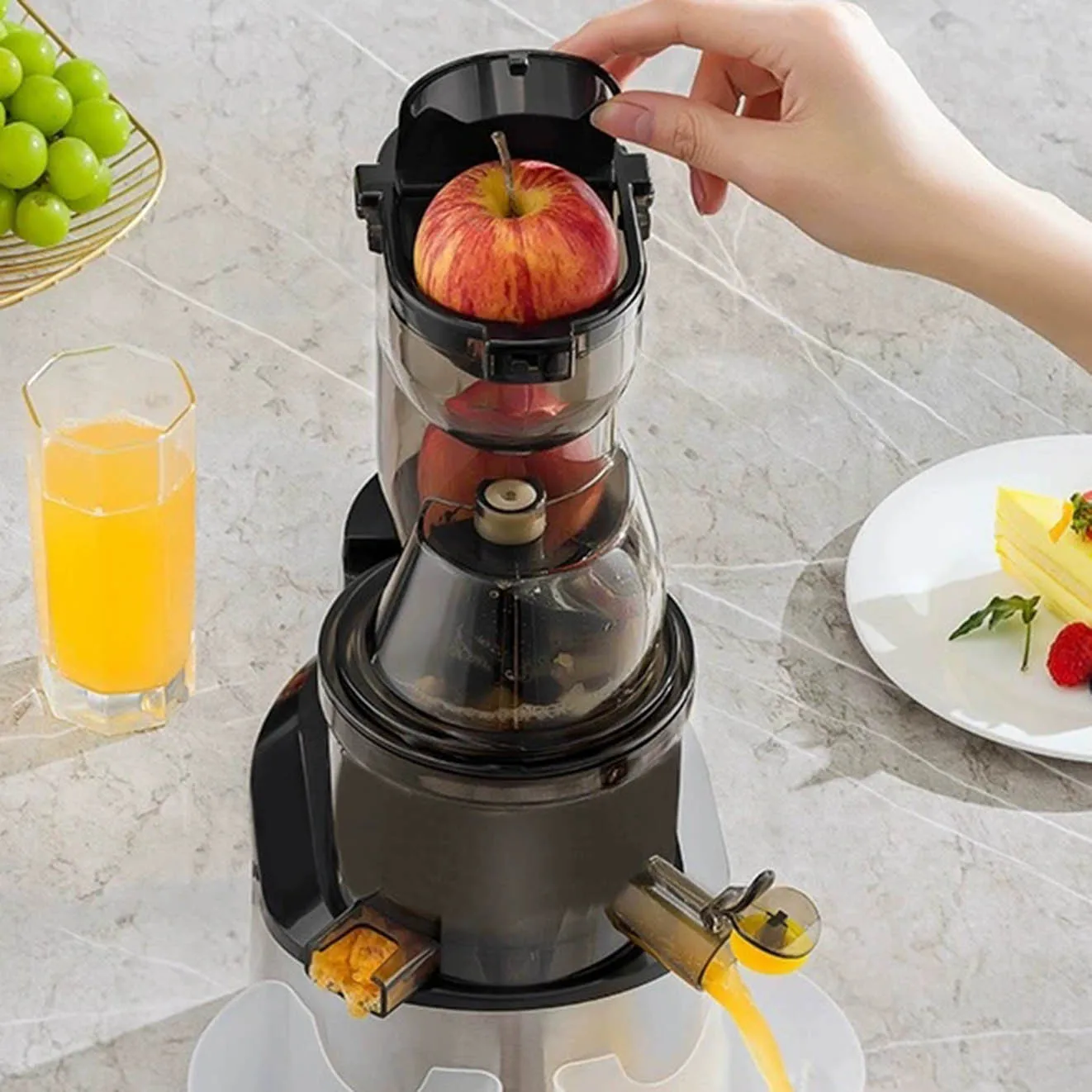 Electric Power Fruit Juicer Masticating Citrus Juicer with Chopper Grinder Function for Car RV Hotel Household English Operating