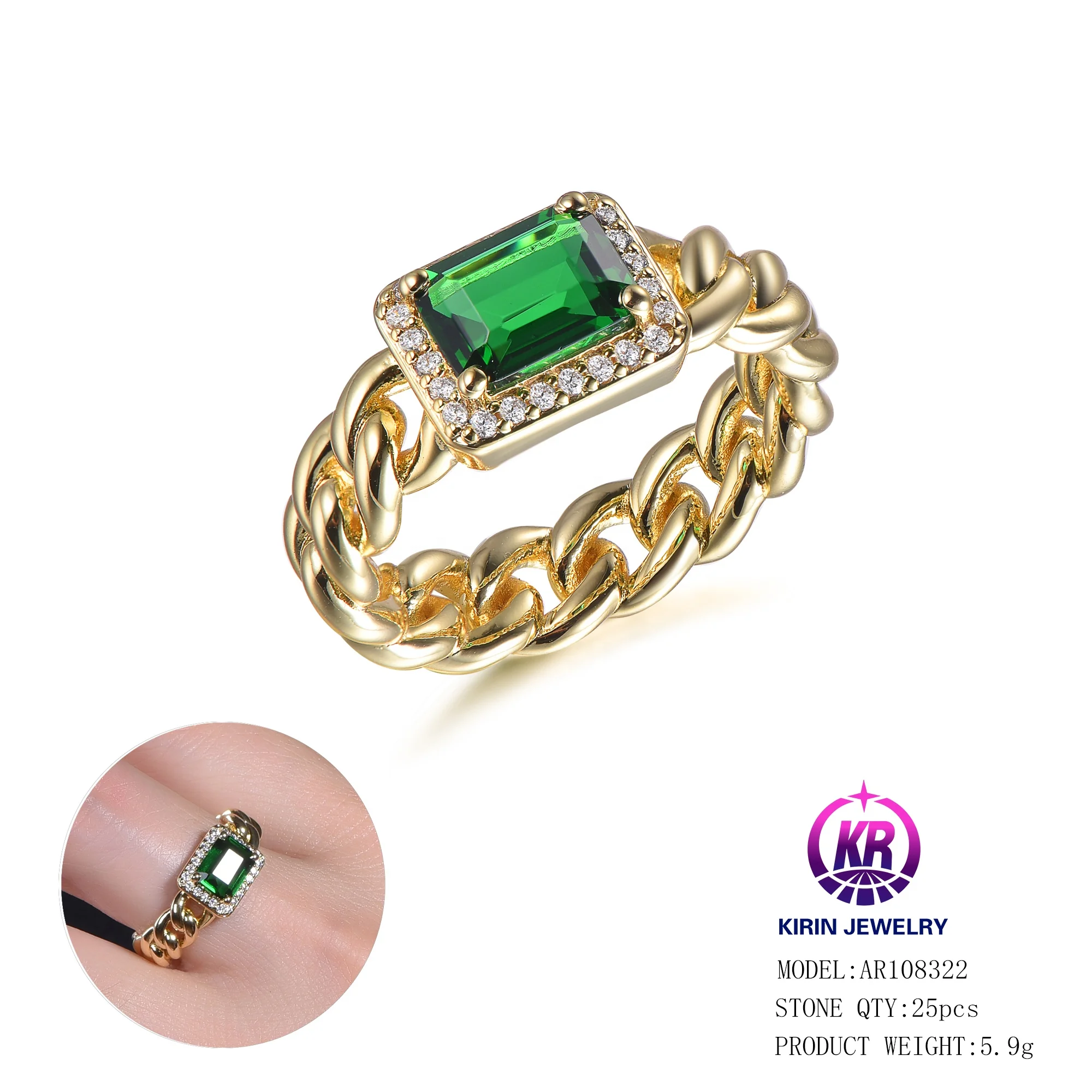 hip hop jewelry 925 sterling silver baguette emerald cz diamond ring for women 18k gold plated ring men cuban chain ring