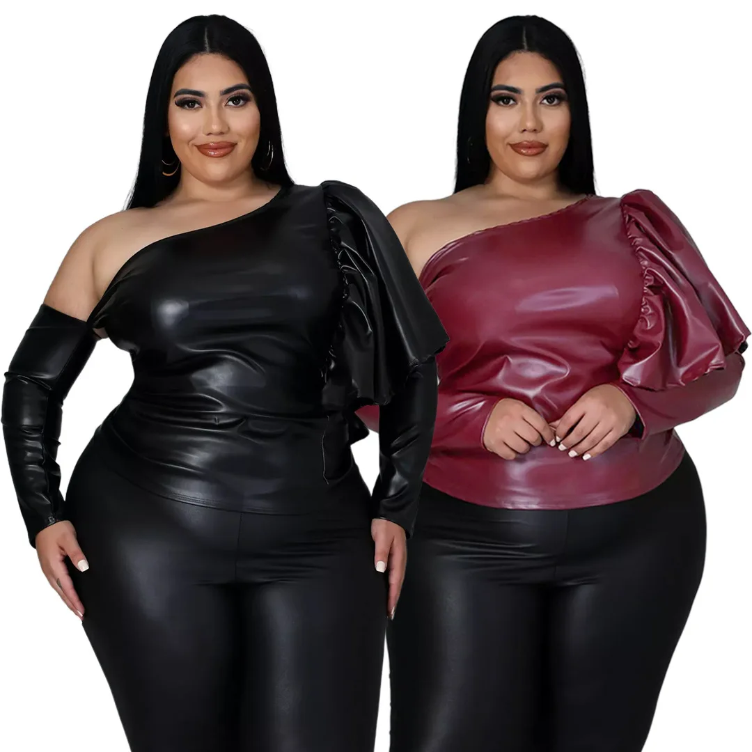 Psb2026 High Quality One Shoulder Sexy Ruffle Black Leather Plus Size  Shirts Blouses For Women - Buy Plus Size Women's Blouses,Leather Blouse, Shirts For Women Blouses Product on Alibaba.com