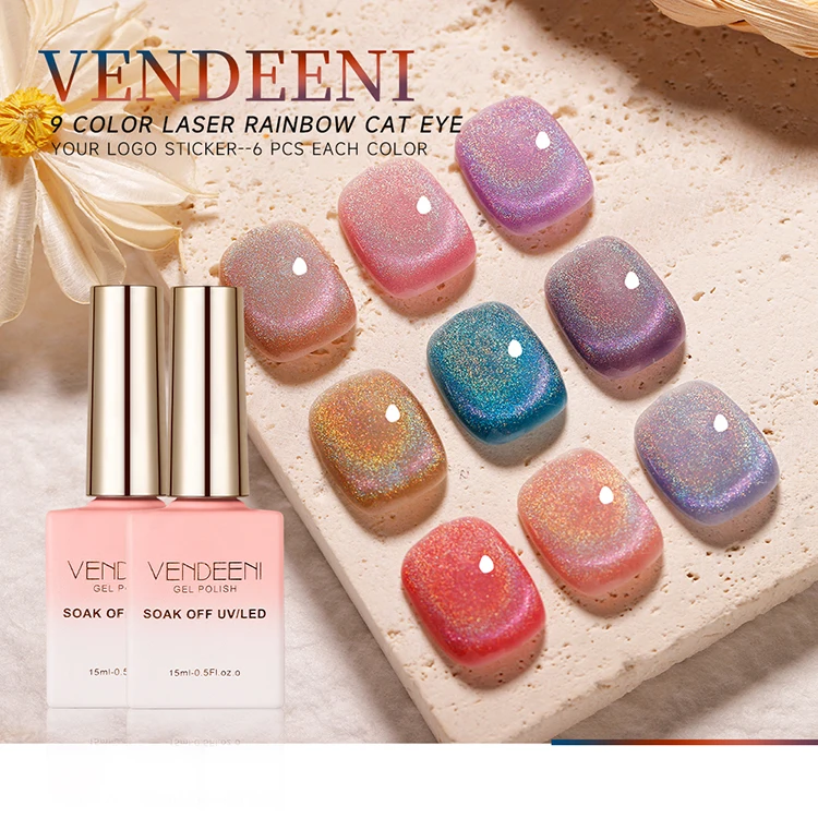 Vendeeni Rainbow Holographic Cat Eye Gel Soak Off Nail Gel Polish