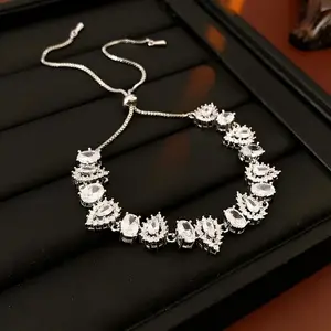 Women's Custom Tennis Bracelets Fashion Charm Luxury Diamond Zircon Adjustable Bracelet Copper Brass Wedding Jewelry for Girls