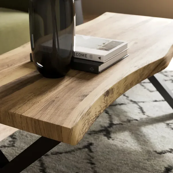 Bien Simple Coffee Table with Rustic Wood-effect Finish for Living Room Industrial Center Table with X Shape Metal Leg Tea Table