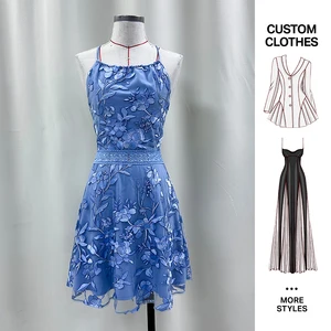 Custom Summer Waistband Floral Embroidery Sexy Casual Elegant Women Short Front Long Back Evening Club Wear Sexy Midi Dress