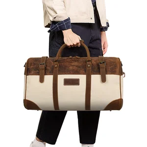 custom logo Luxury Vintage Canvas Duffel Bag with Shoe Compartment & Organizer for Gym Travel Weekender Use-Adjustable Strap