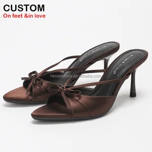 4302A-49 Custom Women Shoes Elegant Summer Outdoor Use High Heeled Sandals Open Toe Sexy Bow Slip-On Back High-Heeled slippers
