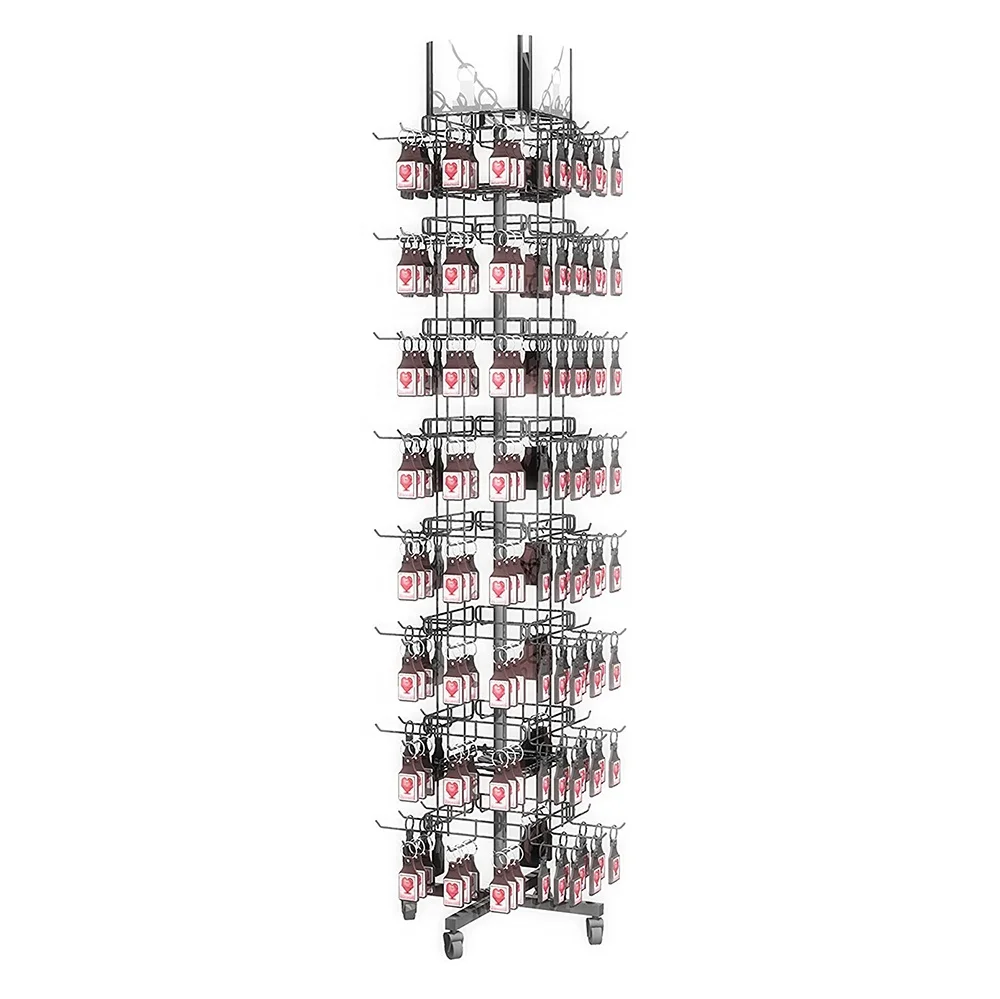 Rotating Keychain Display Rack Metal Movable Flooring Keychain Display Stand