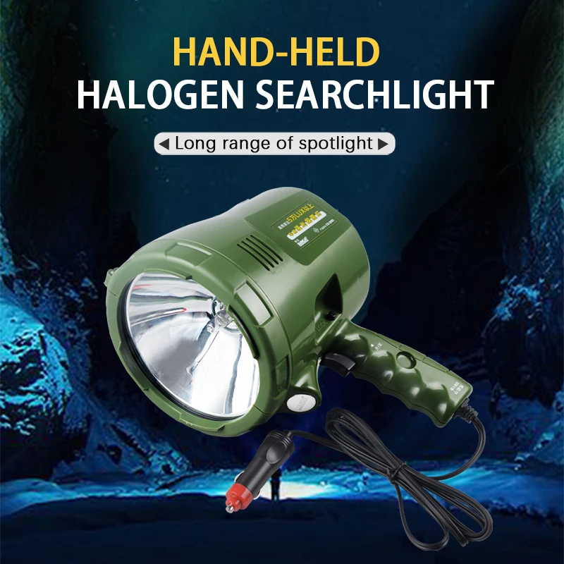 High Power 55W Halogen Searchlight Strong Light Long Shot 10000 Lumens 12V Flashlight Waterproof Hunting Search Light
