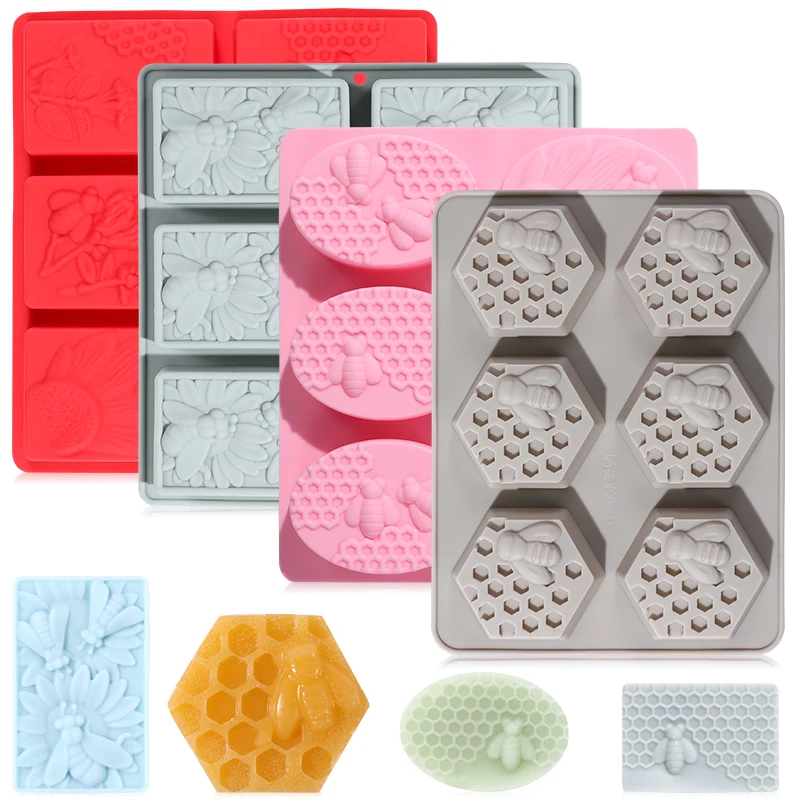 Wholesale  Making Nonstick 6 Cavity Soap Mould Bpa Free Homemade Craft Oval Silicone Honey Bee Soap Molds