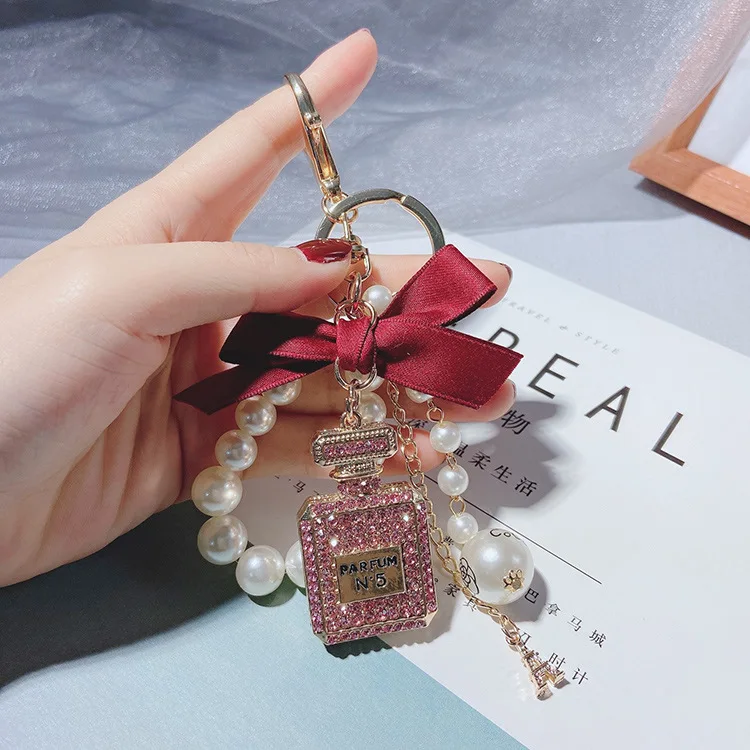 Luxury Handmade Bow Pearl Keychain Pendant Alloy Rhinestone
