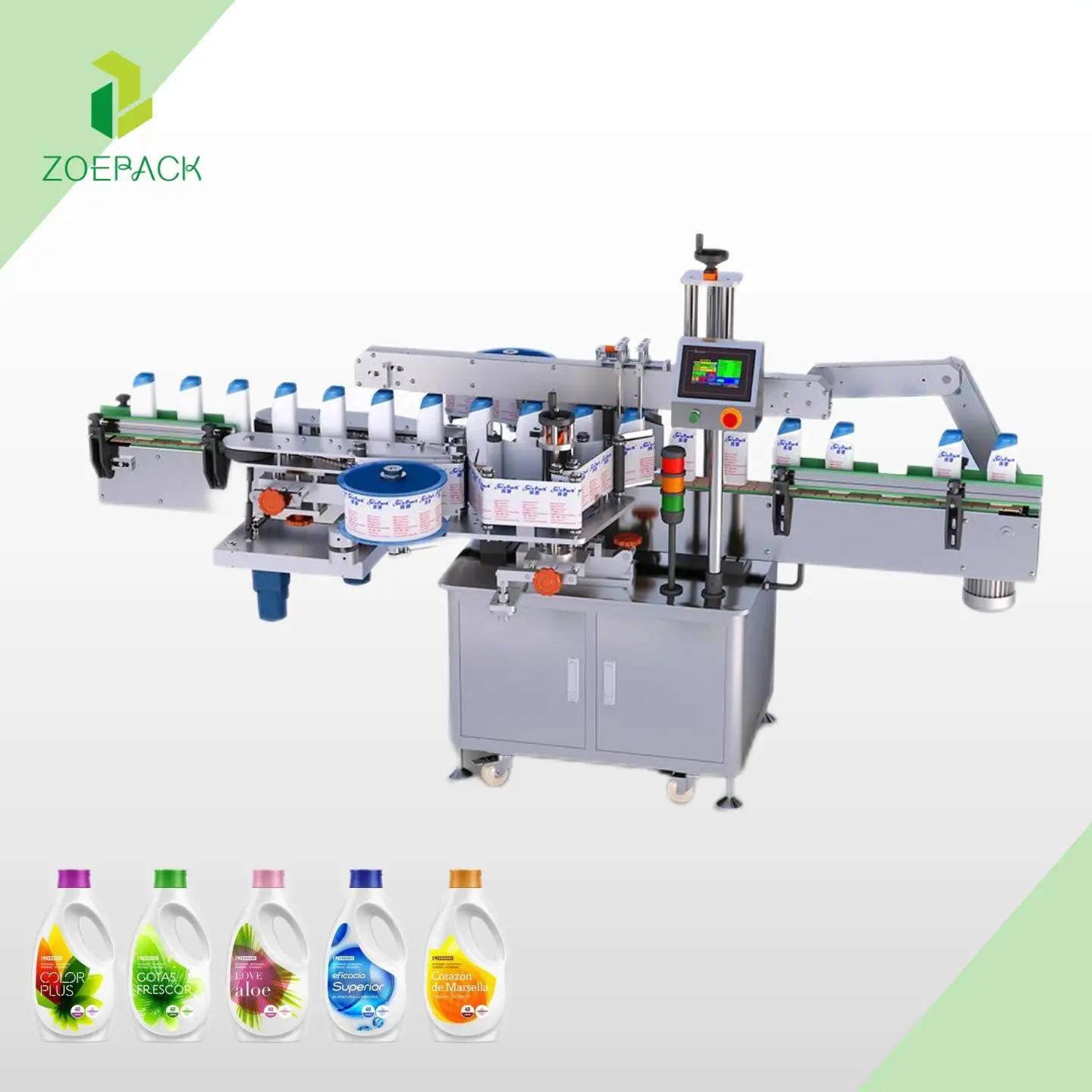 Automatische flache, runde, quadratische Kunststoff-PE-Reinigungsmittelflaschen-Etikettiermaschine mit doppelseitigem Klebeaufkleber