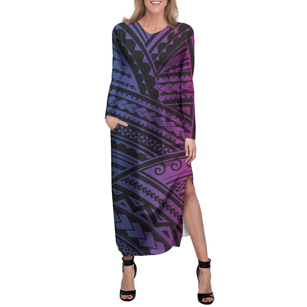 Vestidos De Diseño De Tatuaje Tribal Polinesiano Para Mujer,Vestidos  Elegantes Informales De Manga Larga,Sexys,Holgados Con Aberturas Y  Bolsillos - Buy Vestidos De Mujer Casual Elegante,Damas Elegante Vestidos  Para Mujer,Vestidos De Mujer Elegante