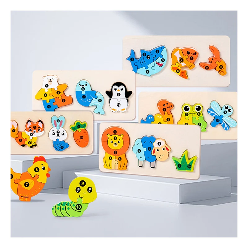 Montessori Educational Wooden Puzzles for Learning Toddlers Ages 1-3 Kids Birthday Gift Toy Food Chain Animal Jigsaw Puzzle