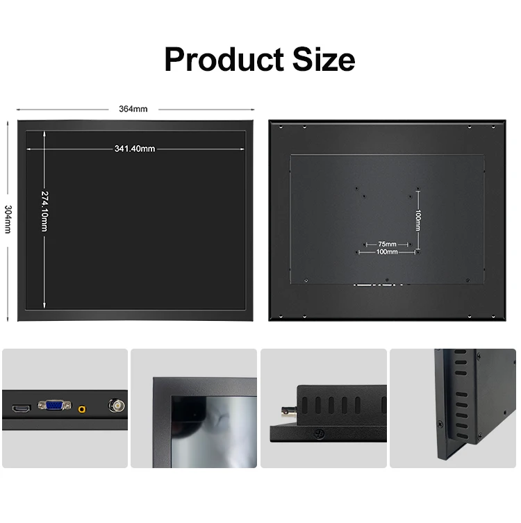 17 Inch Industrial Display Wall Mounted IPS HD Touch Screen Monitor VGA TFT Touchscreen Industrial Monitor