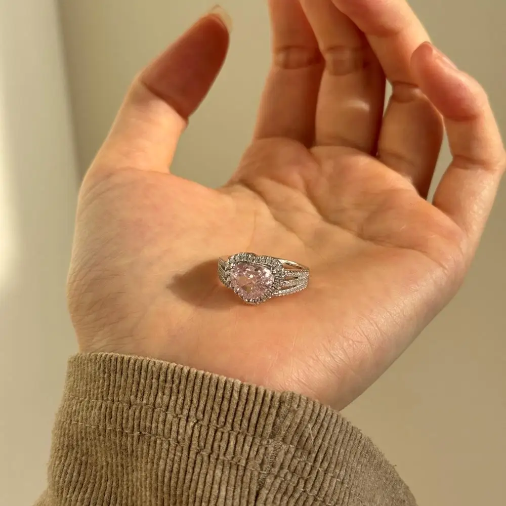 KAKODIY luxury high-end 925 sterling silver engagement women's pink Cubic Zirconia wedding 8A zircon heart-shaped ring detail 9
