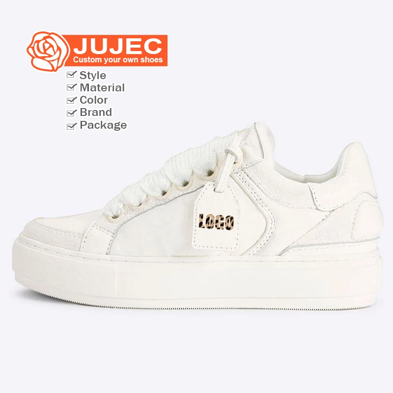 Zapatillas de deporte gruesas de cuero blanco para mujer, novedad