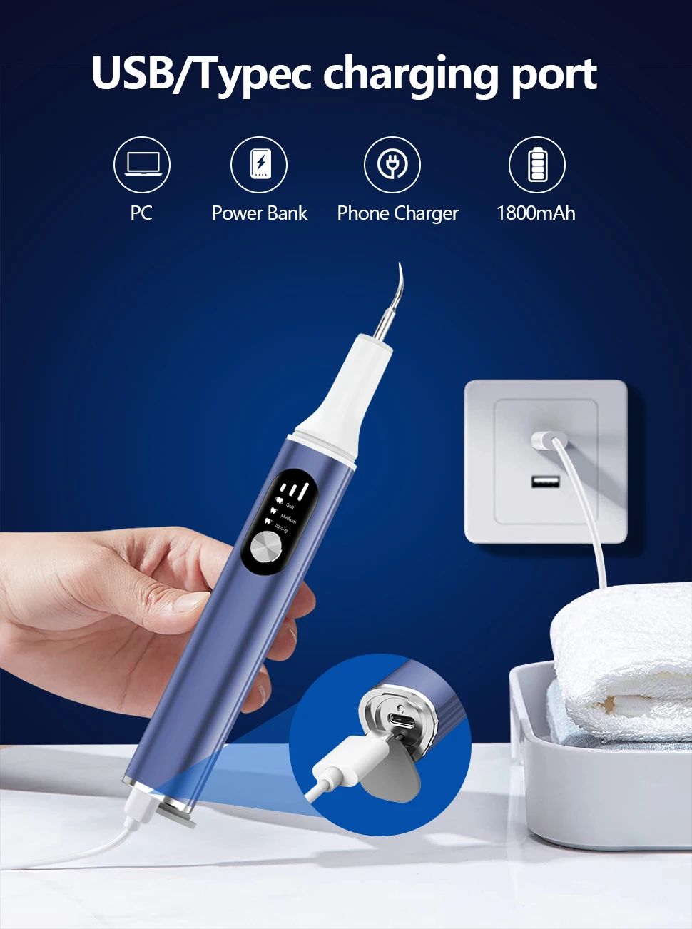 Limpiador de dientes eléctrico sónico portátil, Visual tecnología - Main Image