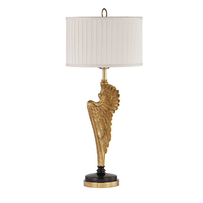 High End Luxury French Stylish  Angel Wing Table Lamp Brass New Design Brass With Silk Lampshade Desk Lamp Factory Directly