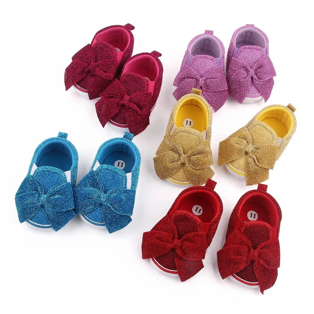 New design blingbling bow-knot solid baby shoes girls soft sole newborn walking toddler shoes