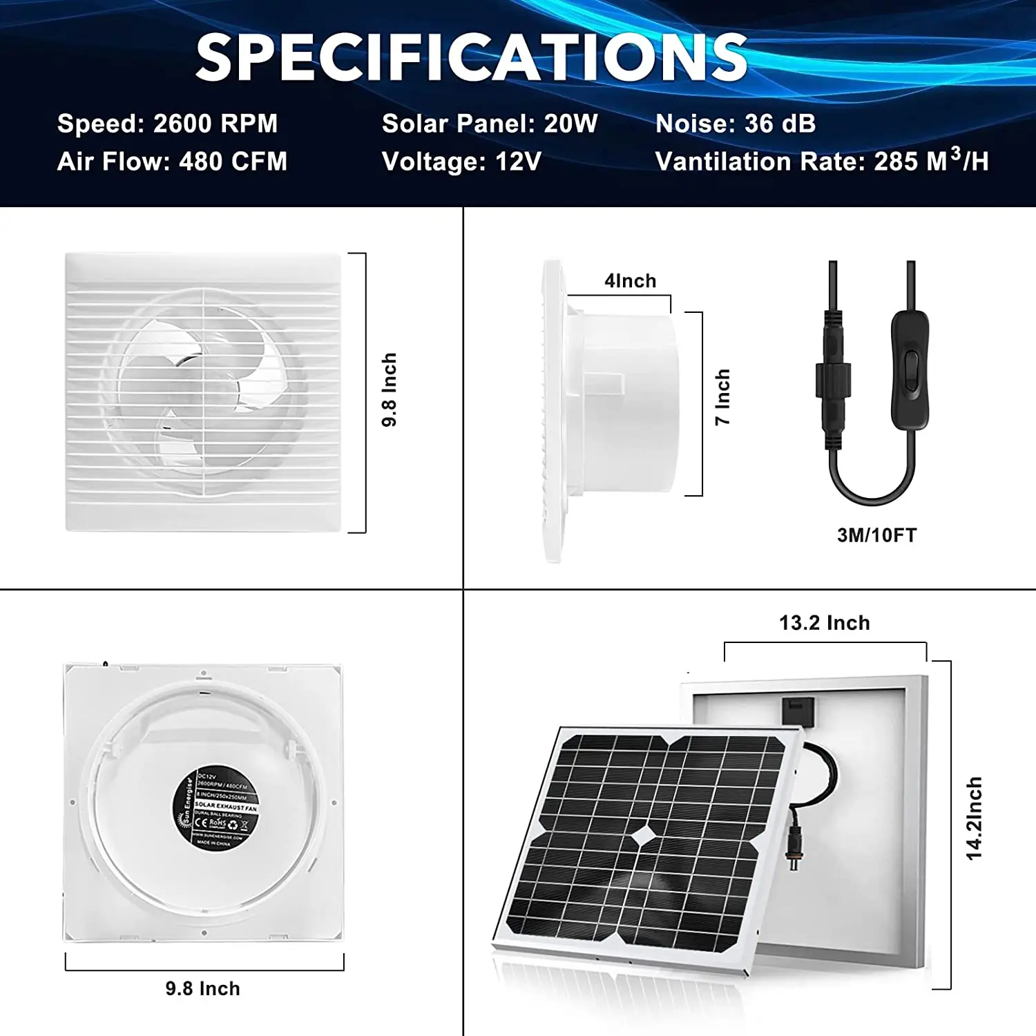 2023 Solar Powered Exhaust Fan 6 Inch With Solar Panel China Portable ...