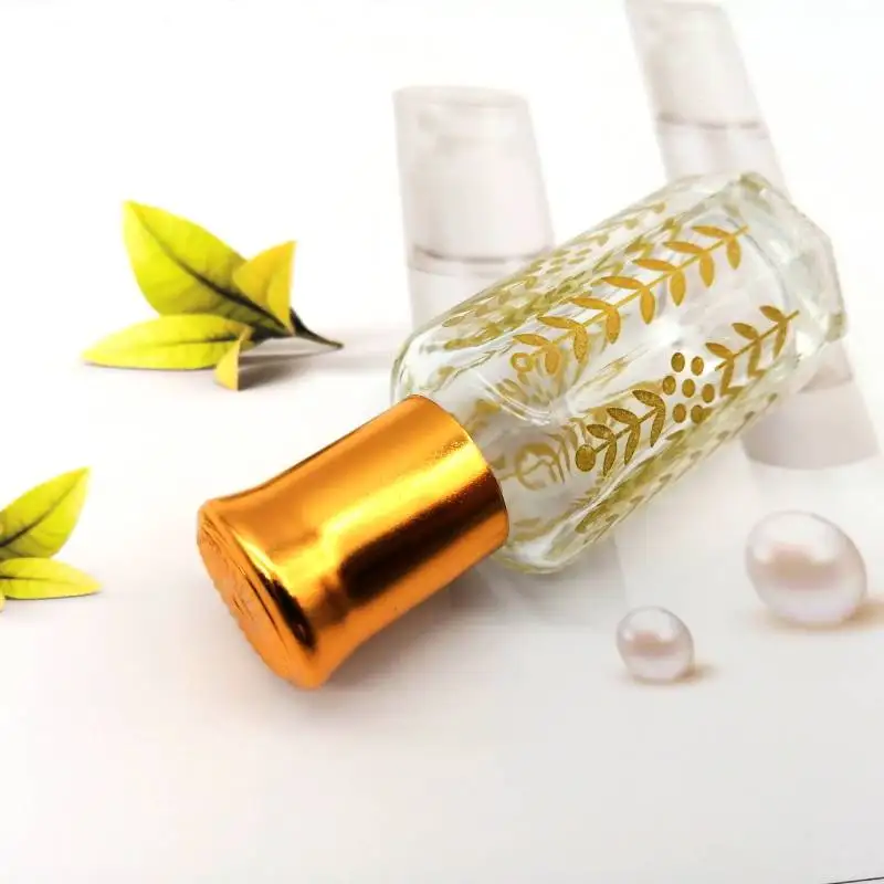 Hot Selling Octagonal Shape Empty Glass Bottle of Attar Perfume Oil with Plastic Roller 3ML  6ml 12ml