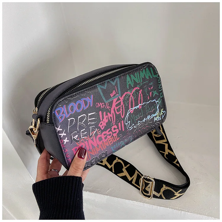 2021 Women Fashion Versatile New Personalized Graffiti Square Bag Lady's Shoulder Crossbody Bags