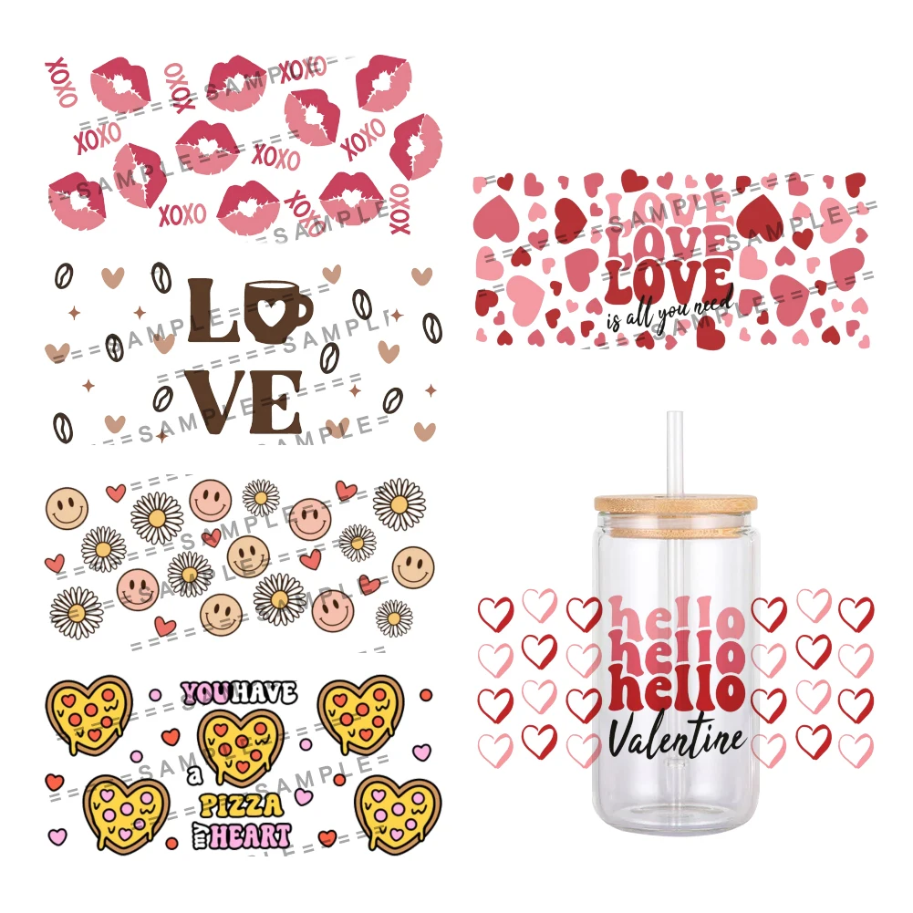 1pc Valentines Day Design UV DTF Cup Wraps For 16 Oz Glass Cup, UV