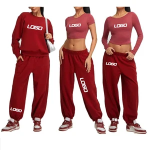 Custom Activewear Gym Wear Oversized 2 Piece Cropped Hoodie Set Solid Oversized Hoodie Women Tracksuit