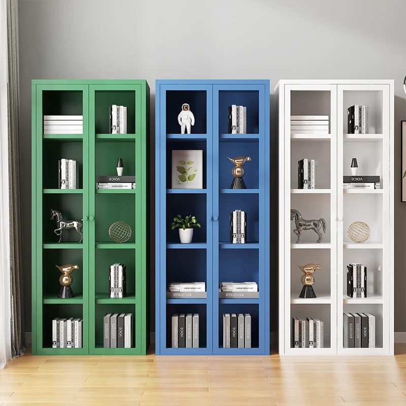 Home Steel Bookcase Storage Cabinet Living Room Balcony Glass Door Storage Cabinet With Feet